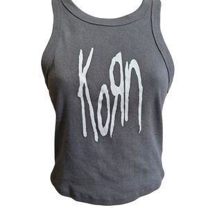 KORN Gray Ribbed Cropped Tank Top